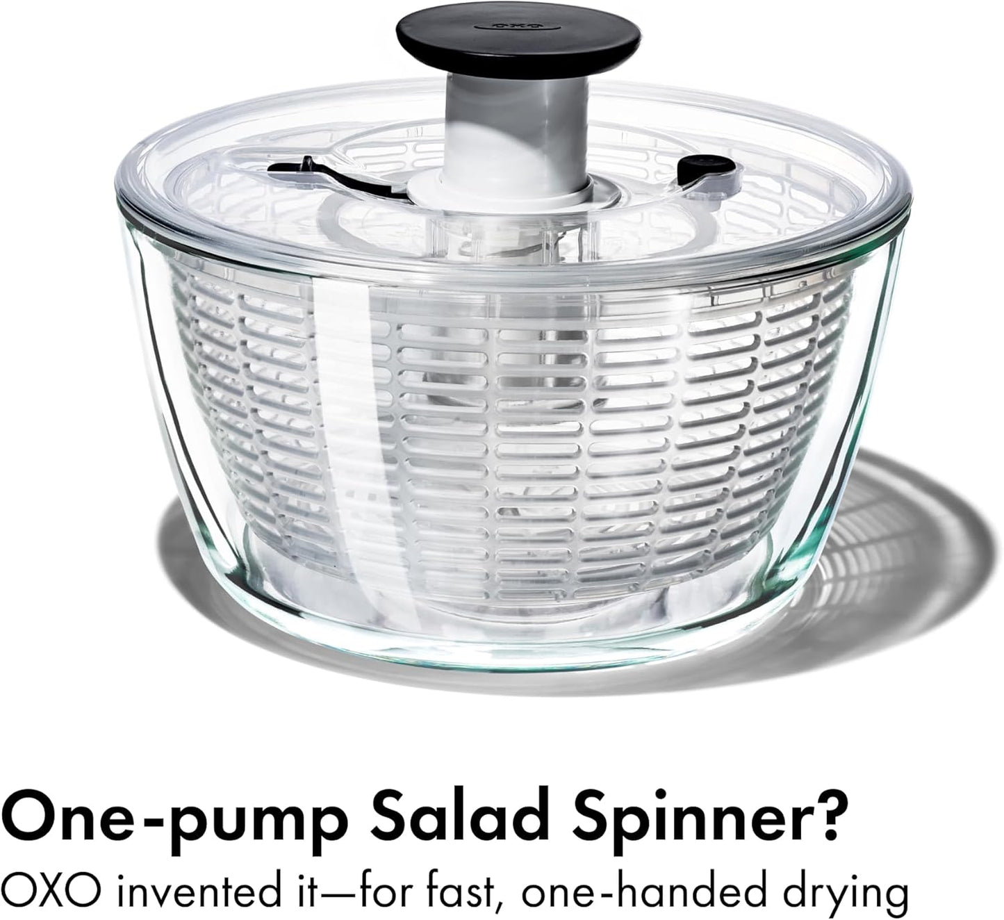 Good Grips Glass Salad Spinner - Large 6.22-Qt Lettuce & Fruit Washer, Borosilicate Glass Bowl, BPA-Free, Easy Pump