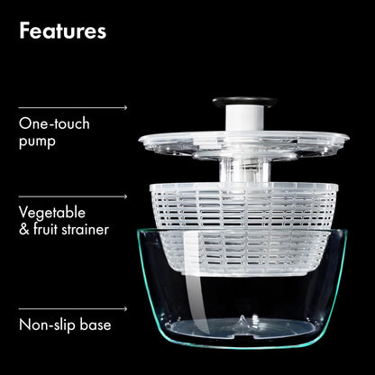 Good Grips Glass Salad Spinner - Large 6.22-Qt Lettuce & Fruit Washer, Borosilicate Glass Bowl, BPA-Free, Easy Pump