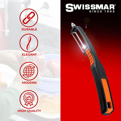 Swiss Non-Slip Double Edge Straight Peeler - Easy-Grip Stainless Steel Peeler - Versatile Kitchen Tool, Ideal for Potato Peeler, Veggie Peeler & more - Black & Orange