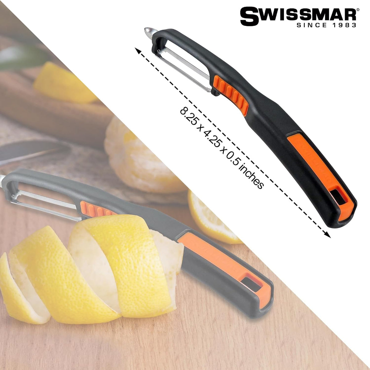Swiss Non-Slip Double Edge Straight Peeler - Easy-Grip Stainless Steel Peeler - Versatile Kitchen Tool, Ideal for Potato Peeler, Veggie Peeler & more - Black & Orange