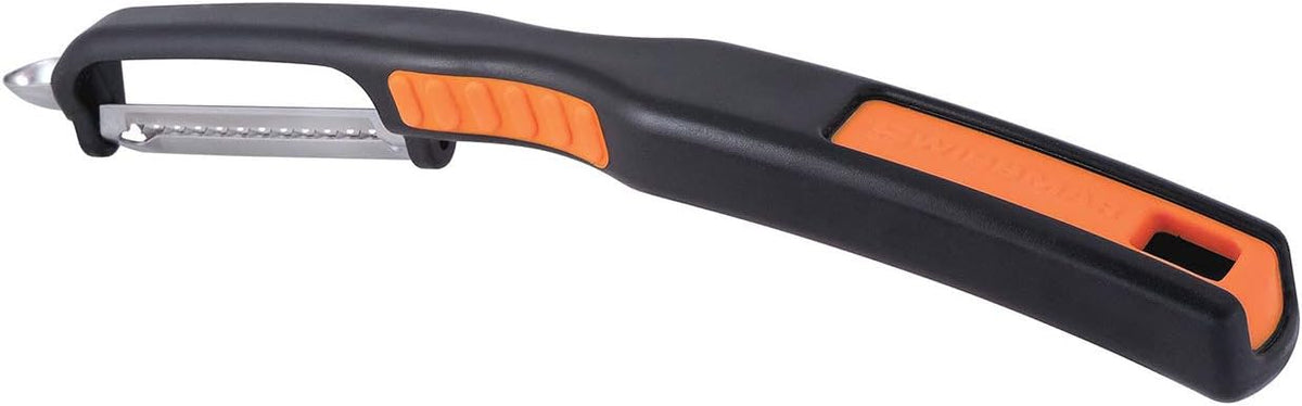 Swiss Non-Slip Double Edge Straight Peeler - Easy-Grip Stainless Steel Peeler - Versatile Kitchen Tool, Ideal for Potato Peeler, Veggie Peeler & more - Black & Orange