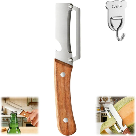 Vegetable Peelers, Multi-functional Vegetable Peeler for Kitchen | Stainless Steel Blade with Wooden Handle and Bottle Opener for Fruits and Vegetables such as Potatoes, Pineapple, Cucumbers