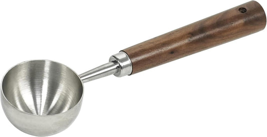 Stainless Steel Coffee Scoop with Walnut Handle - 2 Tablespoon Metal Measuring Spoon for ground Coffee, Espresso, Bath Salts, Formula - Durable Multi-Purpose Scooper (Silvery)