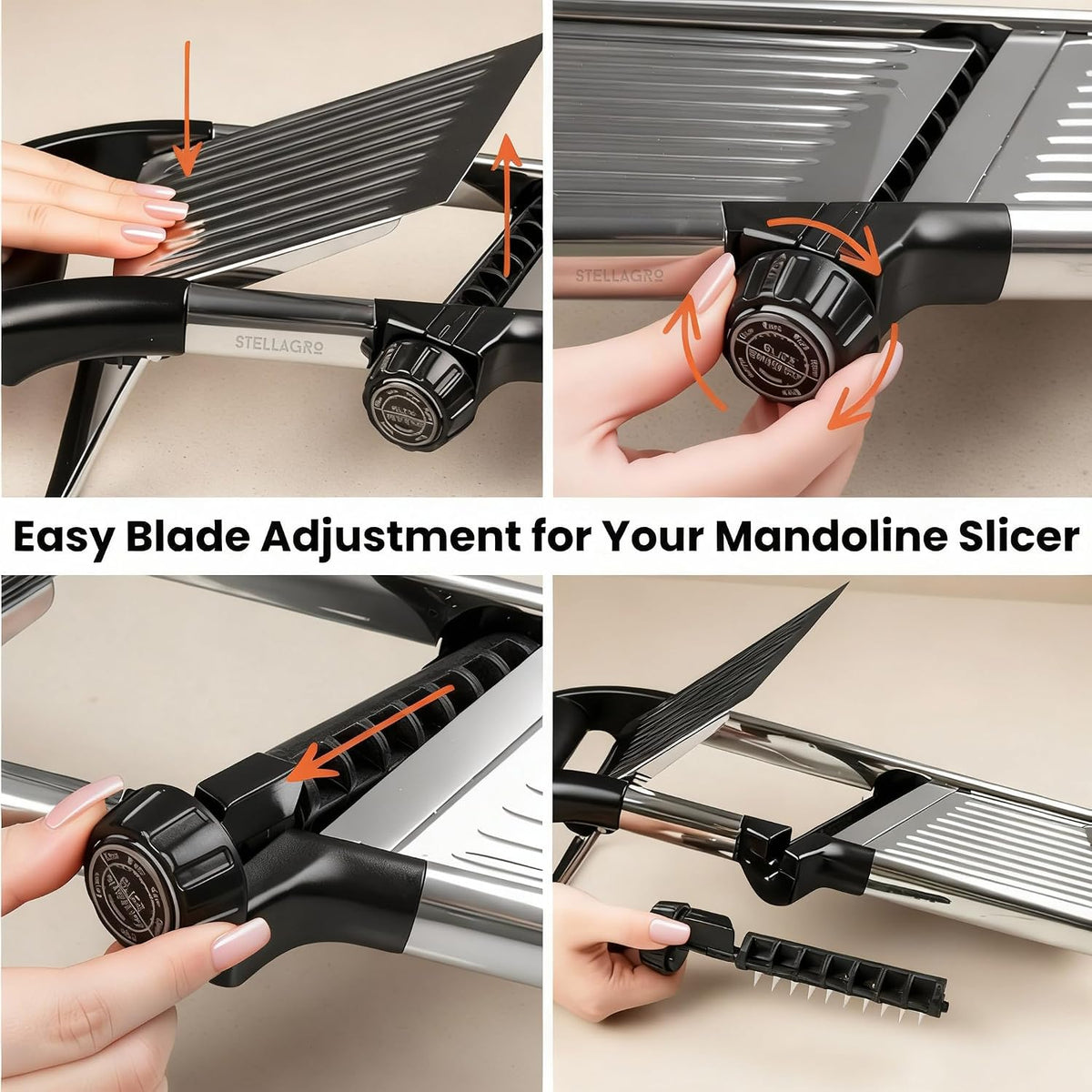 Mandoline Slicer for Kitchen, Adjustable Vegetable Slicer with Julienne Blade, Stainless Steel Food Cutter with Hand Guard for Potatoes, Cucumbers, Onions & Meal Prep