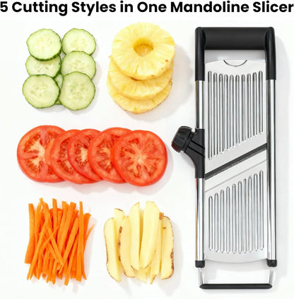 Mandoline Slicer for Kitchen, Adjustable Vegetable Slicer with Julienne Blade, Stainless Steel Food Cutter with Hand Guard for Potatoes, Cucumbers, Onions & Meal Prep