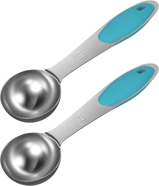 2PCS 1Tsp(5ml, 1/6oz) Measuring Spoon, Stainless Steel Measure Scoop | Silicone Grip, Accurate, BPA-Free, Dishwasher Safe, Engraved Marking, Kitchen Essential