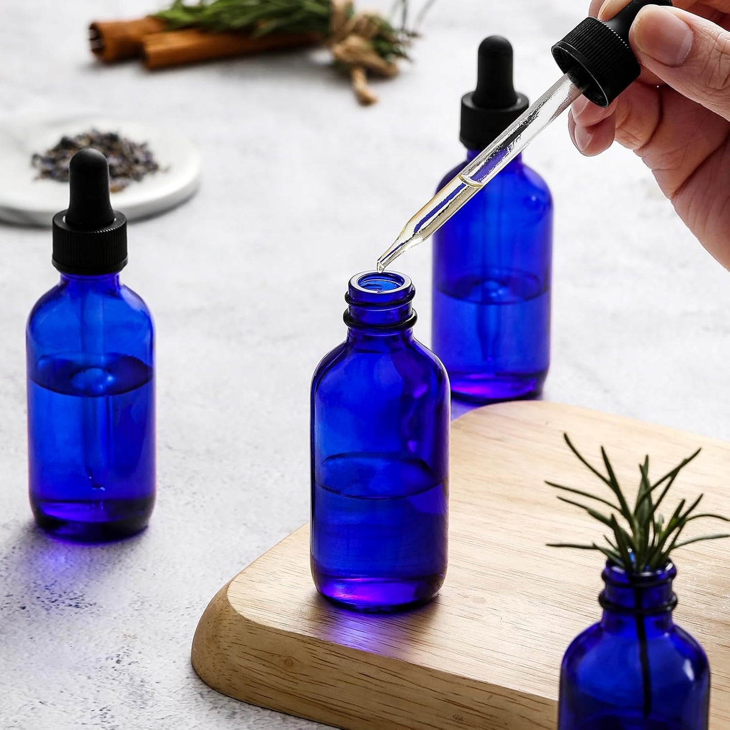 4 Pack, 2 oz Bottles with Dropper & 1 Funnel & 4 Labels - Essential Oils Bottles for Health, Personal Care & Beauty - 60ml Thick Dark Amber Glass Tincture Bottles, Refillable Cosmetic Containers