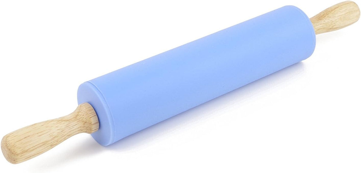 Silicone Rolling Pin with Wooden Handle - Non Stick Surface Dough Roller-roller pins for baking Pastry,Pizza,Fondant,Tortilla, Bread Crus& Christmas Cookies Supplies Gift for Home Bakers.