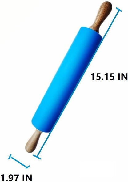 Silicone Rolling Pin with Wooden Handle - Non Stick Surface Dough Roller-roller pins for baking Pastry,Pizza,Fondant,Tortilla, Bread Crus& Christmas Cookies Supplies Gift for Home Bakers.