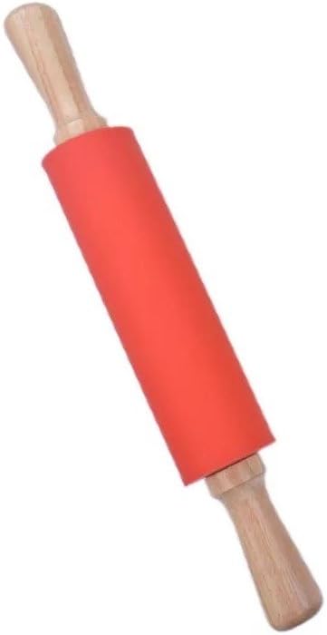Silicone Rolling Pin with Wooden Handle - Non Stick Surface Dough Roller-roller pins for baking Pastry,Pizza,Fondant,Tortilla, Bread Crus& Christmas Cookies Supplies Gift for Home Bakers.