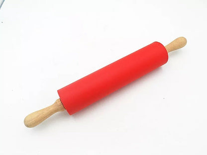 Silicone Rolling Pin with Wooden Handle - Non Stick Surface Dough Roller-roller pins for baking Pastry,Pizza,Fondant,Tortilla, Bread Crus& Christmas Cookies Supplies Gift for Home Bakers.