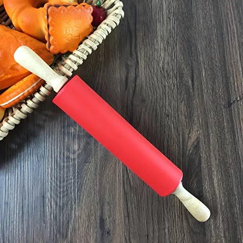 Silicone Rolling Pin with Wooden Handle - Non Stick Surface Dough Roller-roller pins for baking Pastry,Pizza,Fondant,Tortilla, Bread Crus& Christmas Cookies Supplies Gift for Home Bakers.