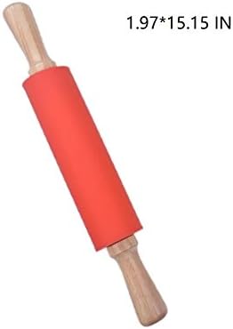 Silicone Rolling Pin with Wooden Handle - Non Stick Surface Dough Roller-roller pins for baking Pastry,Pizza,Fondant,Tortilla, Bread Crus& Christmas Cookies Supplies Gift for Home Bakers.