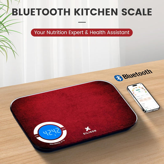Smart Kitchen Scale with Nutrition Calculator, Digital Food Scale, Large TFT Color Display, Bluetooth App for 999+ Foods, Calorie Counter & 24 Nutrients Analyzer, 5000g Cap (Red)