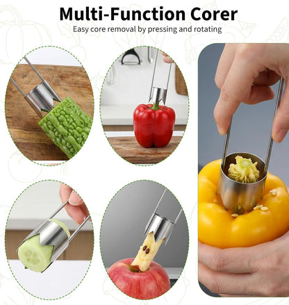 4 Pcs Pepper Corer, Vegetable Corer Stainless Steel for Bell Pepper, Jalapeno, Pineapple, Pear, Apple, Tomato Kitchen Gadget
