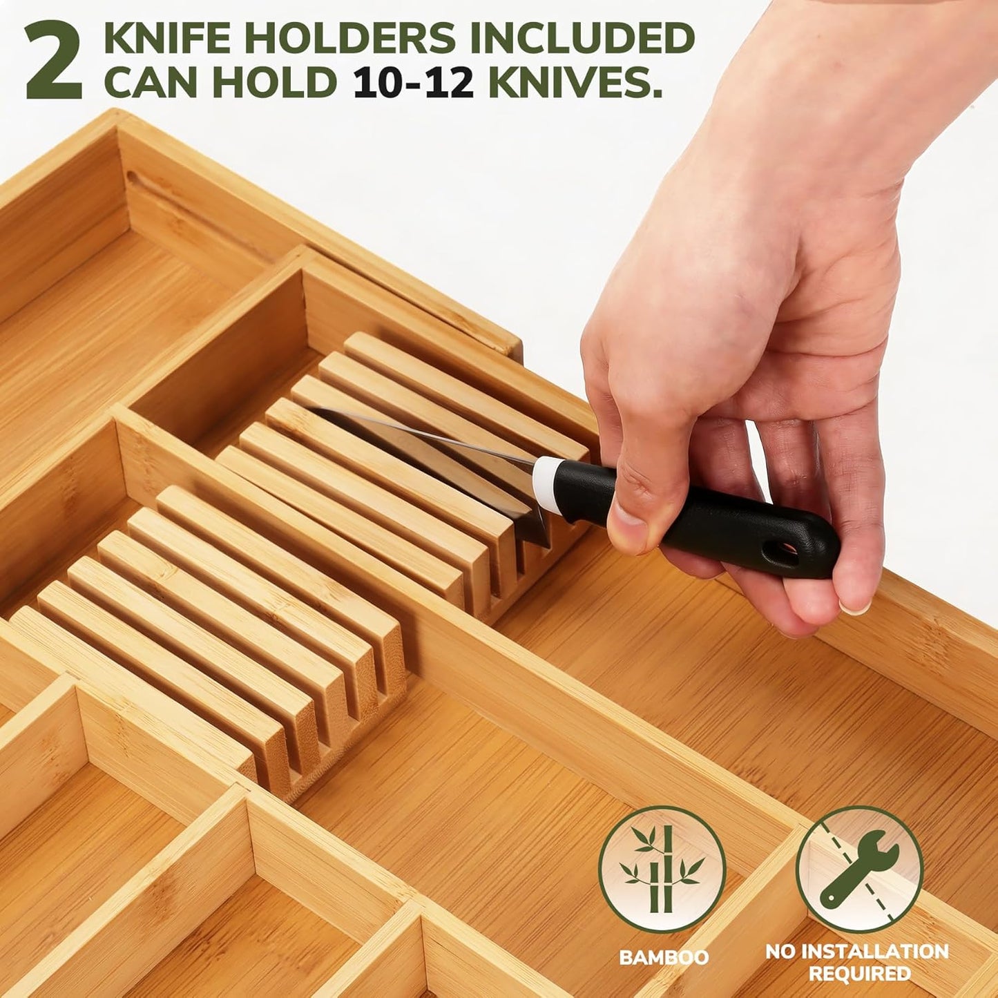 drawer organizer flatware organizer cutlery tray silverware organizer expandable adjustable bamboo drawer organizer kitchen bathroom