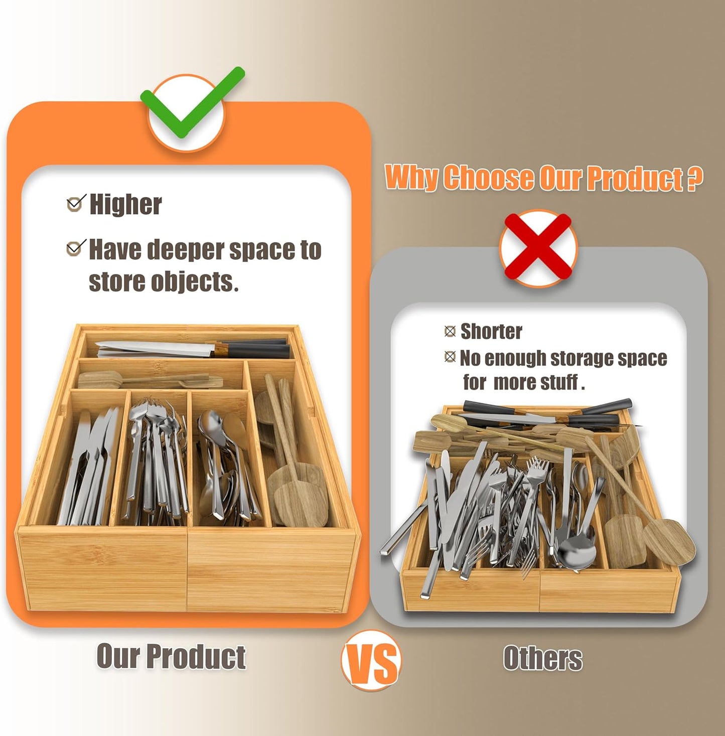 drawer organizer flatware organizer cutlery tray silverware organizer expandable adjustable bamboo drawer organizer kitchen bathroom