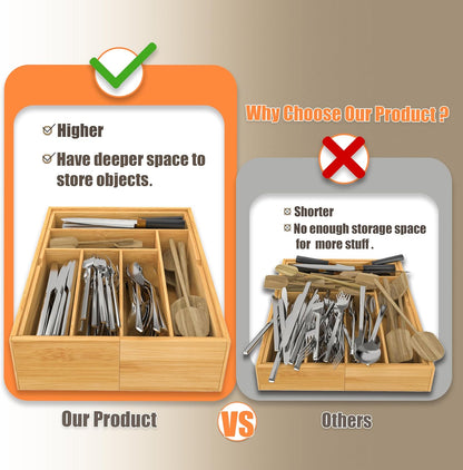 drawer organizer flatware organizer cutlery tray silverware organizer expandable adjustable bamboo drawer organizer kitchen bathroom