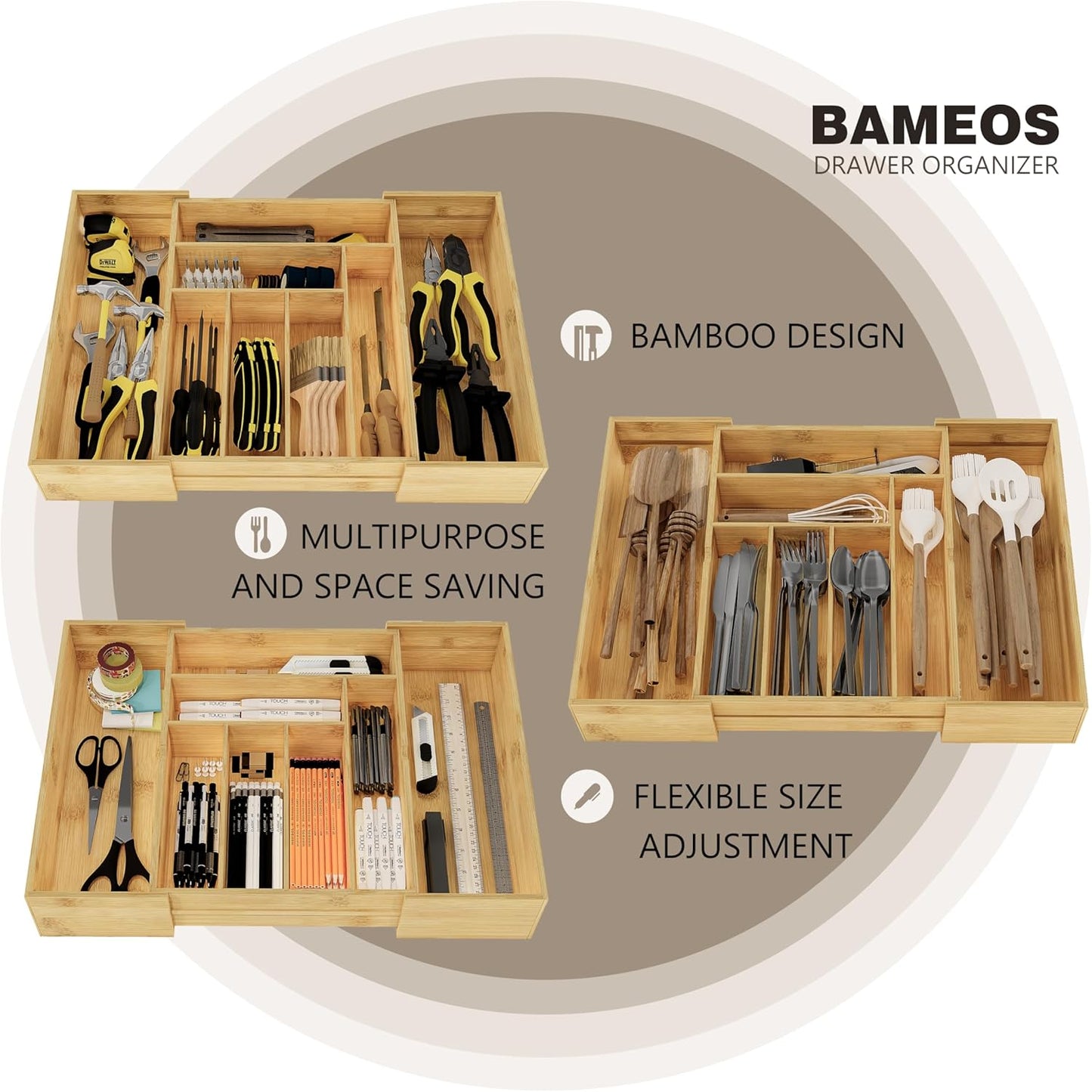 drawer organizer flatware organizer cutlery tray silverware organizer expandable adjustable bamboo drawer organizer kitchen bathroom