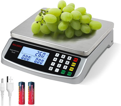 Food Scale 88lb/40kg Large Digital Kitchen Scale 0.05oz/1g with Price Computing Commercial Scale 304 Stainless Steel gram Scale for Baking Cooking Meat Restaurant ，USB or AA Battery(Included)