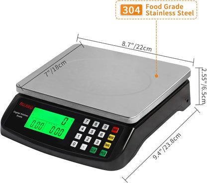 Food Scale 88lb/40kg Large Digital Kitchen Scale 0.05oz/1g with Price Computing Commercial Scale 304 Stainless Steel gram Scale for Baking Cooking Meat Restaurant ，USB or AA Battery(Included)
