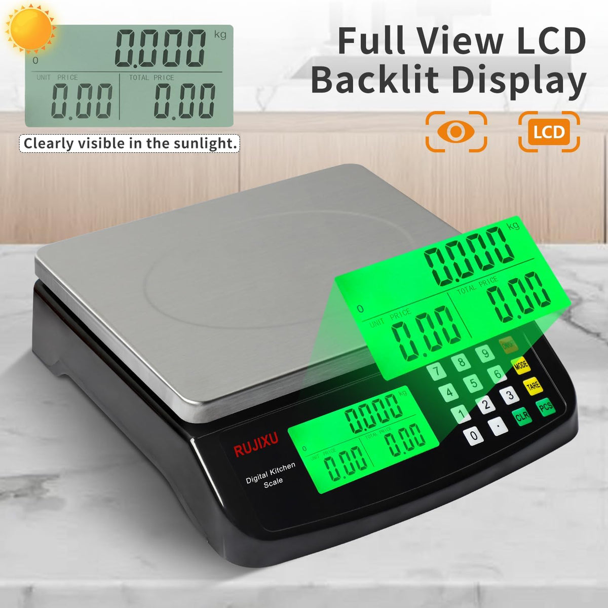 Food Scale 88lb/40kg Large Digital Kitchen Scale 0.05oz/1g with Price Computing Commercial Scale 304 Stainless Steel gram Scale for Baking Cooking Meat Restaurant ，USB or AA Battery(Included)