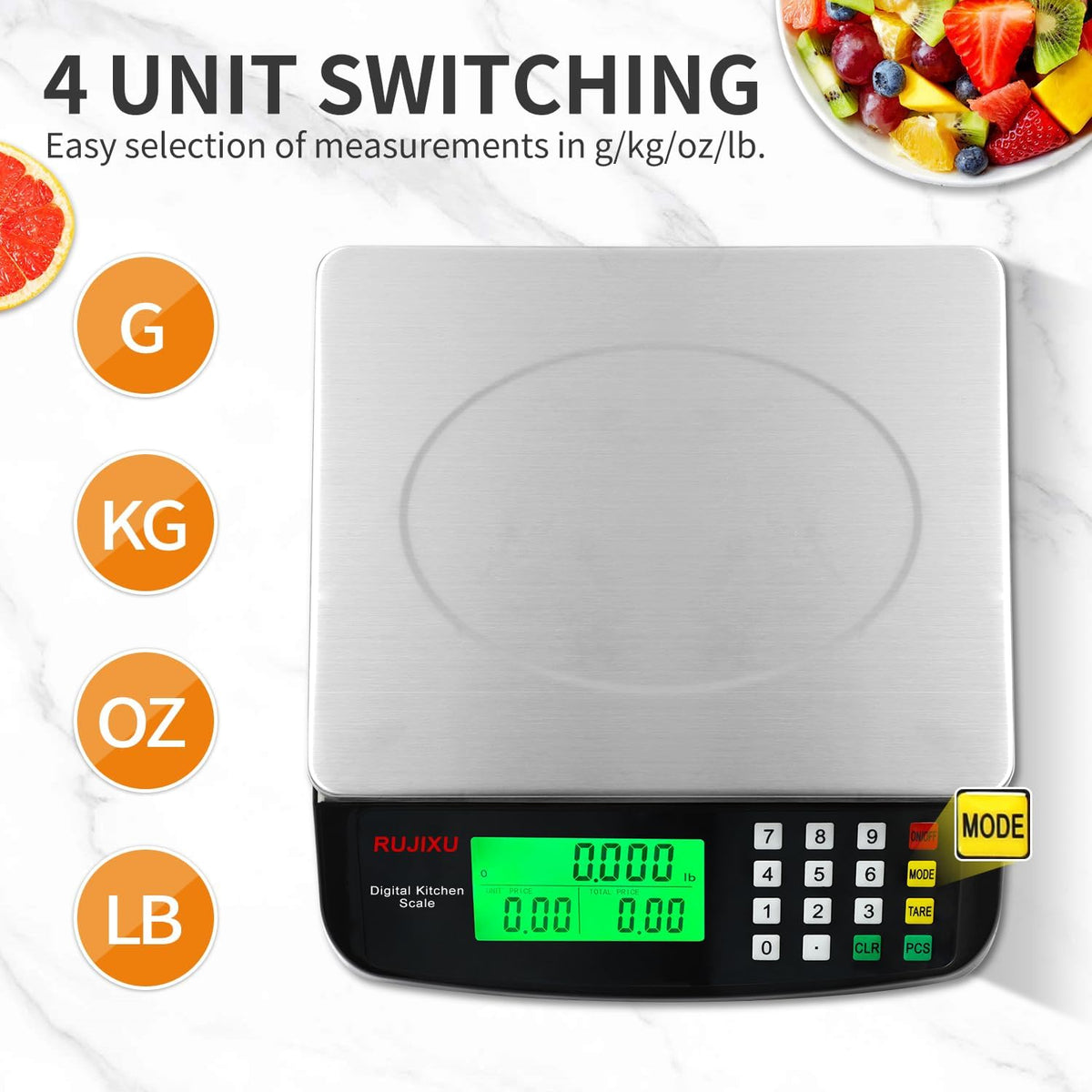 Food Scale 88lb/40kg Large Digital Kitchen Scale 0.05oz/1g with Price Computing Commercial Scale 304 Stainless Steel gram Scale for Baking Cooking Meat Restaurant ，USB or AA Battery(Included)