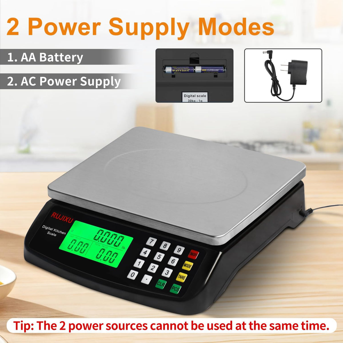 Food Scale 88lb/40kg Large Digital Kitchen Scale 0.05oz/1g with Price Computing Commercial Scale 304 Stainless Steel gram Scale for Baking Cooking Meat Restaurant ，USB or AA Battery(Included)
