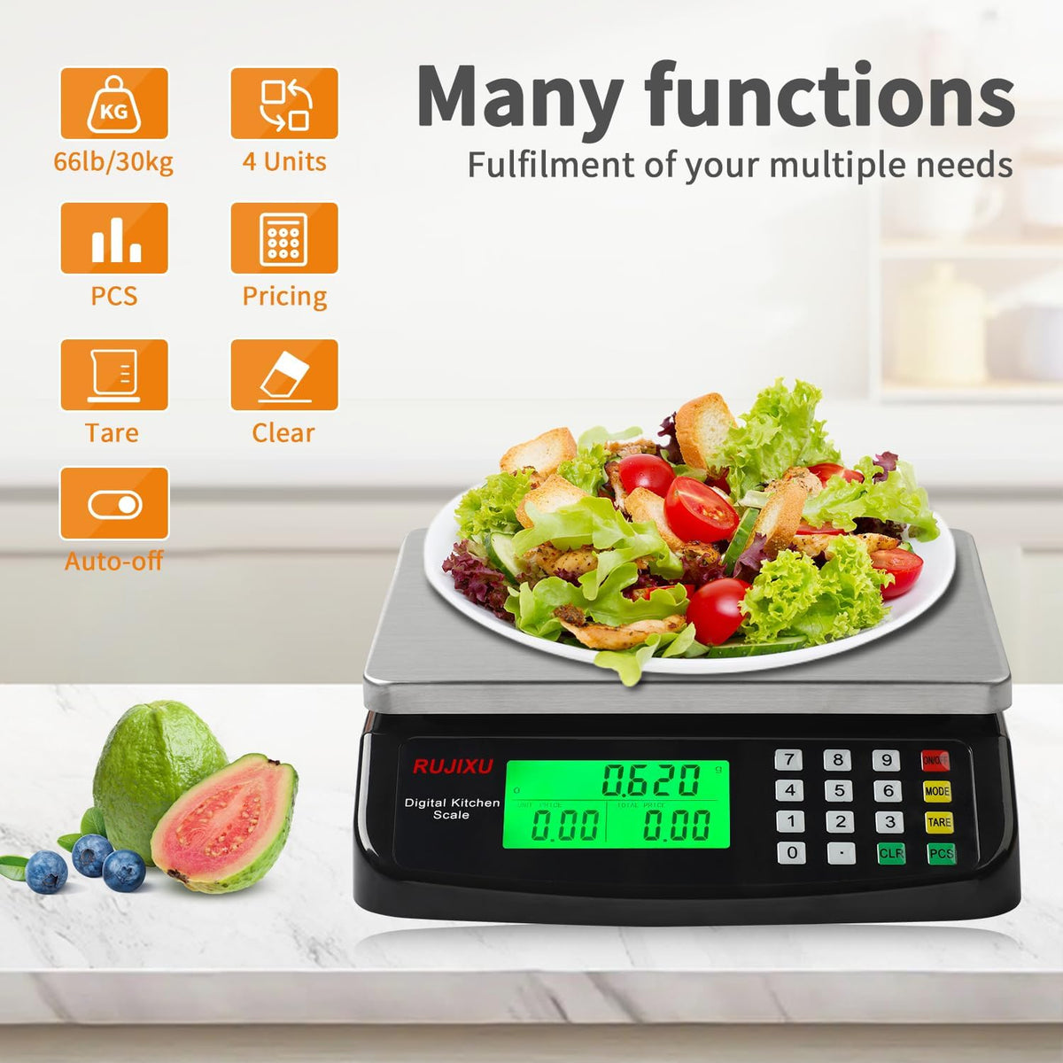 Food Scale 88lb/40kg Large Digital Kitchen Scale 0.05oz/1g with Price Computing Commercial Scale 304 Stainless Steel gram Scale for Baking Cooking Meat Restaurant ，USB or AA Battery(Included)