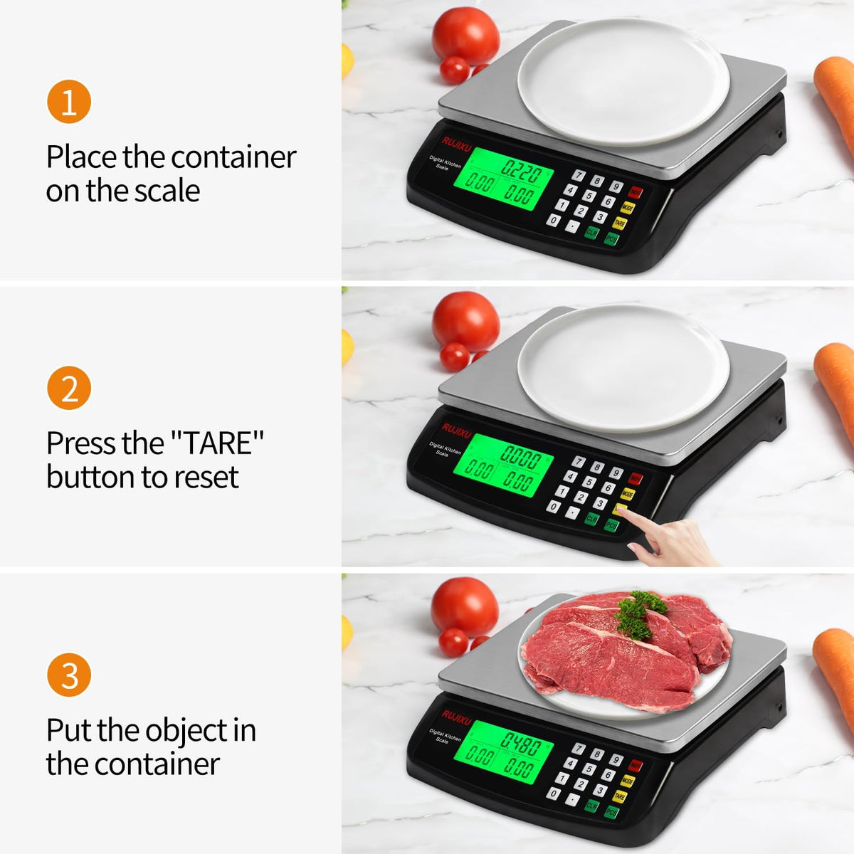 Food Scale 88lb/40kg Large Digital Kitchen Scale 0.05oz/1g with Price Computing Commercial Scale 304 Stainless Steel gram Scale for Baking Cooking Meat Restaurant ，USB or AA Battery(Included)