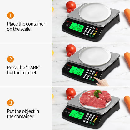 Food Scale 88lb/40kg Large Digital Kitchen Scale 0.05oz/1g with Price Computing Commercial Scale 304 Stainless Steel gram Scale for Baking Cooking Meat Restaurant ，USB or AA Battery(Included)
