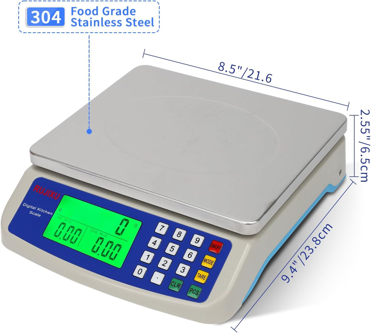 Food Scale 88lb/40kg Large Digital Kitchen Scale 0.05oz/1g with Price Computing Commercial Scale 304 Stainless Steel gram Scale for Baking Cooking Meat Restaurant ，USB or AA Battery(Included)