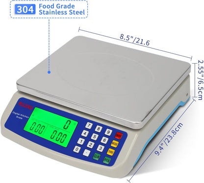 Food Scale 88lb/40kg Large Digital Kitchen Scale 0.05oz/1g with Price Computing Commercial Scale 304 Stainless Steel gram Scale for Baking Cooking Meat Restaurant ，USB or AA Battery(Included)