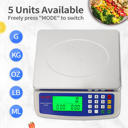 Food Scale 88lb/40kg Large Digital Kitchen Scale 0.05oz/1g with Price Computing Commercial Scale 304 Stainless Steel gram Scale for Baking Cooking Meat Restaurant ，USB or AA Battery(Included)