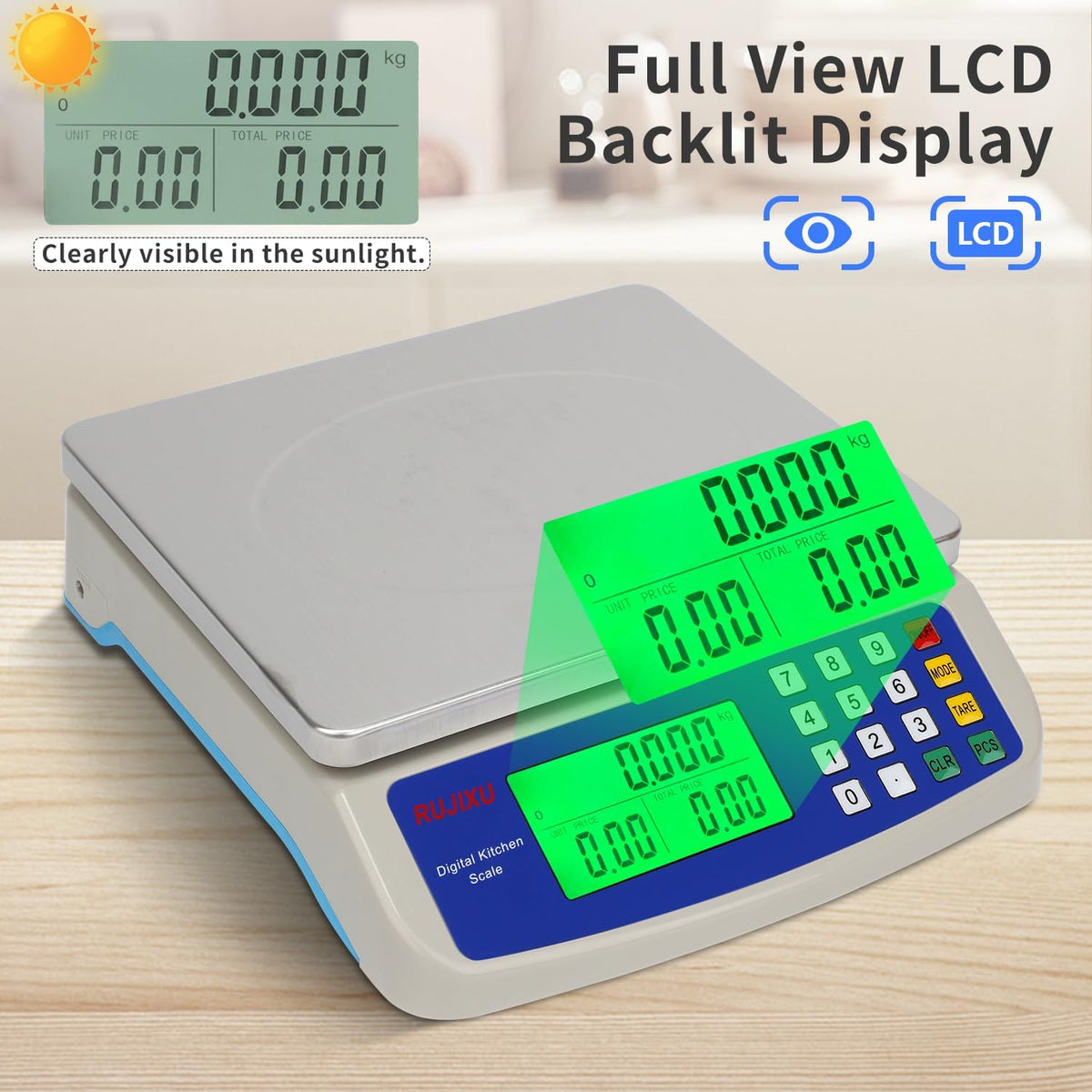 Food Scale 88lb/40kg Large Digital Kitchen Scale 0.05oz/1g with Price Computing Commercial Scale 304 Stainless Steel gram Scale for Baking Cooking Meat Restaurant ，USB or AA Battery(Included)