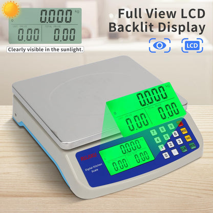Food Scale 88lb/40kg Large Digital Kitchen Scale 0.05oz/1g with Price Computing Commercial Scale 304 Stainless Steel gram Scale for Baking Cooking Meat Restaurant ，USB or AA Battery(Included)