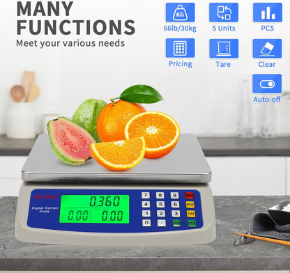 Food Scale 88lb/40kg Large Digital Kitchen Scale 0.05oz/1g with Price Computing Commercial Scale 304 Stainless Steel gram Scale for Baking Cooking Meat Restaurant ，USB or AA Battery(Included)