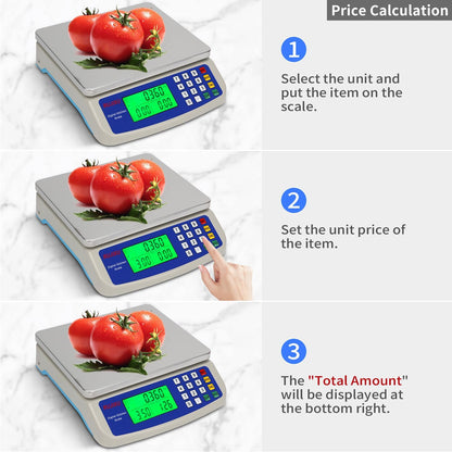 Food Scale 88lb/40kg Large Digital Kitchen Scale 0.05oz/1g with Price Computing Commercial Scale 304 Stainless Steel gram Scale for Baking Cooking Meat Restaurant ，USB or AA Battery(Included)