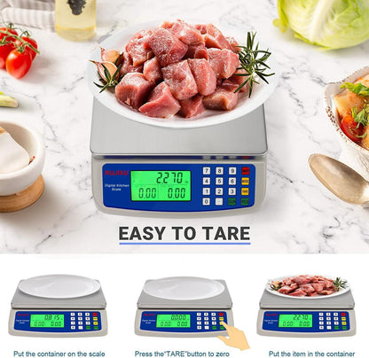 Food Scale 88lb/40kg Large Digital Kitchen Scale 0.05oz/1g with Price Computing Commercial Scale 304 Stainless Steel gram Scale for Baking Cooking Meat Restaurant ，USB or AA Battery(Included)