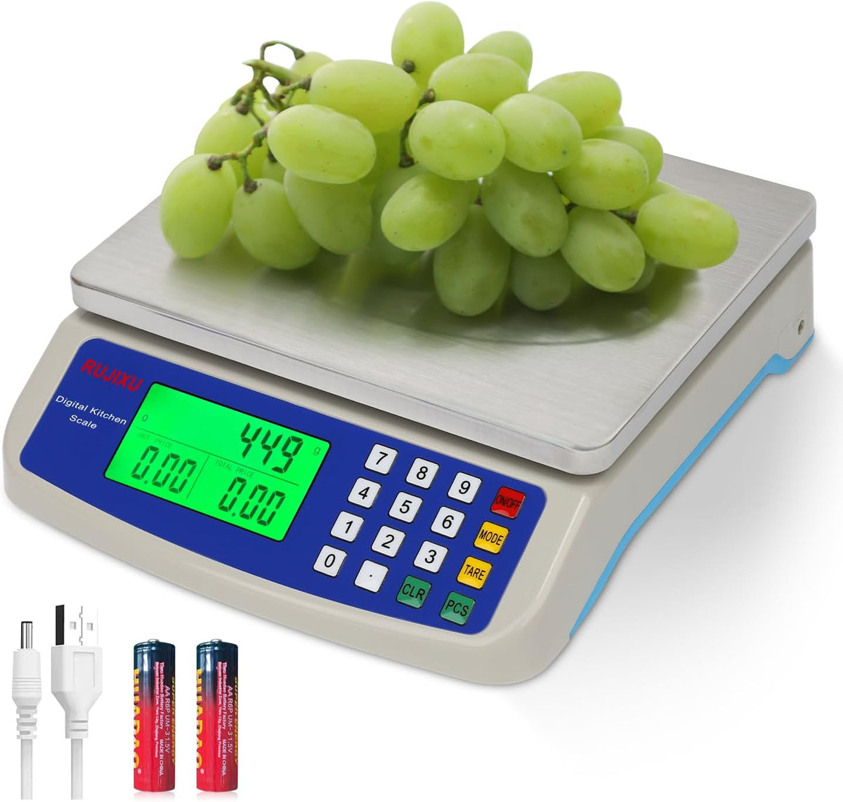 Food Scale 88lb/40kg Large Digital Kitchen Scale 0.05oz/1g with Price Computing Commercial Scale 304 Stainless Steel gram Scale for Baking Cooking Meat Restaurant ，USB or AA Battery(Included)