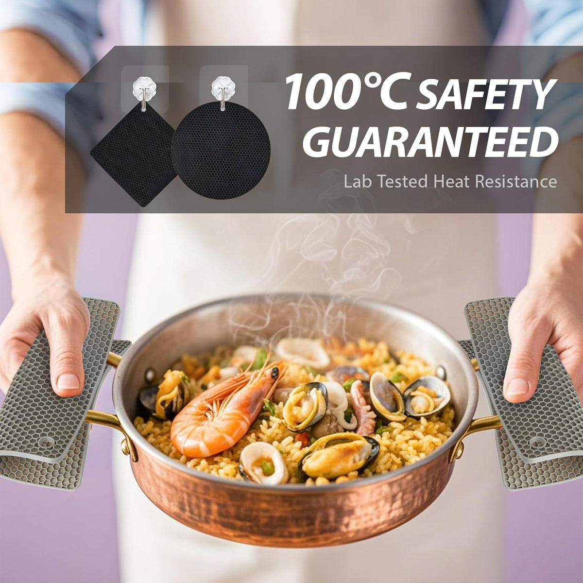 4 Pack Silicone Pot Holders & Hot Pads - Heat Resistant Non-Slip Mats for Kitchen Countertops, Trivets for Hot Dishes, Dishwasher Safe & BPA-Free (Black)