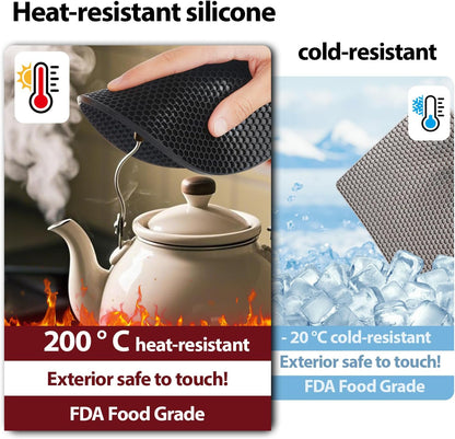 4 Pack Silicone Pot Holders & Hot Pads - Heat Resistant Non-Slip Mats for Kitchen Countertops, Trivets for Hot Dishes, Dishwasher Safe & BPA-Free (Black)