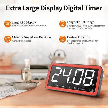 VOCOO Large 7.8" Digital Timer, Magnetic LED Timer for Kitchen & Classroom | USB-C Rechargeable, Up to 99 Hours Count Up & Countdown Timer with 3 Brightness Levels, 4 Alert Modes and 3 Volume Levels