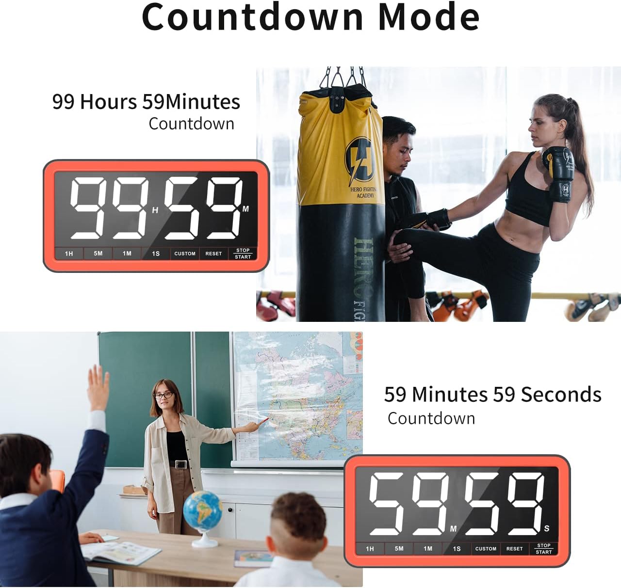 VOCOO Large 7.8" Digital Timer, Magnetic LED Timer for Kitchen & Classroom | USB-C Rechargeable, Up to 99 Hours Count Up & Countdown Timer with 3 Brightness Levels, 4 Alert Modes and 3 Volume Levels