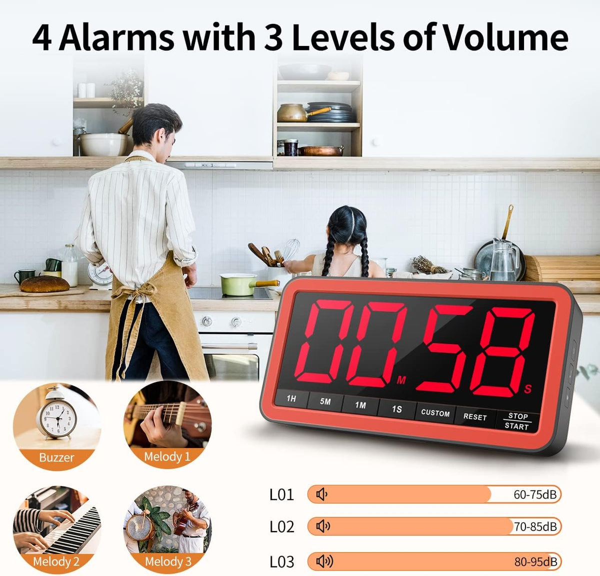 VOCOO Large 7.8" Digital Timer, Magnetic LED Timer for Kitchen & Classroom | USB-C Rechargeable, Up to 99 Hours Count Up & Countdown Timer with 3 Brightness Levels, 4 Alert Modes and 3 Volume Levels
