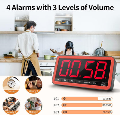 VOCOO Large 7.8" Digital Timer, Magnetic LED Timer for Kitchen & Classroom | USB-C Rechargeable, Up to 99 Hours Count Up & Countdown Timer with 3 Brightness Levels, 4 Alert Modes and 3 Volume Levels
