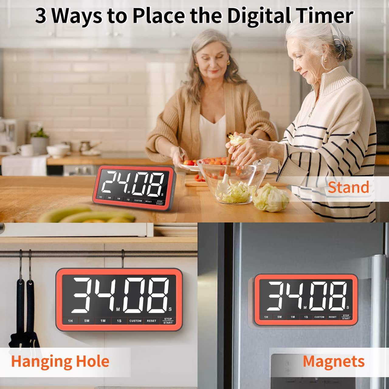 VOCOO Large 7.8" Digital Timer, Magnetic LED Timer for Kitchen & Classroom | USB-C Rechargeable, Up to 99 Hours Count Up & Countdown Timer with 3 Brightness Levels, 4 Alert Modes and 3 Volume Levels