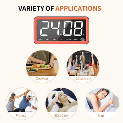 VOCOO Large 7.8" Digital Timer, Magnetic LED Timer for Kitchen & Classroom | USB-C Rechargeable, Up to 99 Hours Count Up & Countdown Timer with 3 Brightness Levels, 4 Alert Modes and 3 Volume Levels