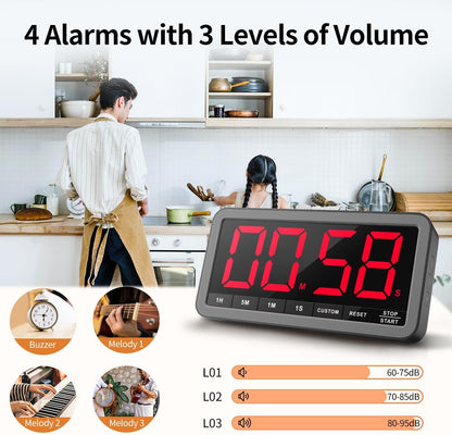 VOCOO Large 7.8" Digital Timer, Magnetic LED Timer for Kitchen & Classroom | USB-C Rechargeable, Up to 99 Hours Count Up & Countdown Timer with 3 Brightness Levels, 4 Alert Modes and 3 Volume Levels