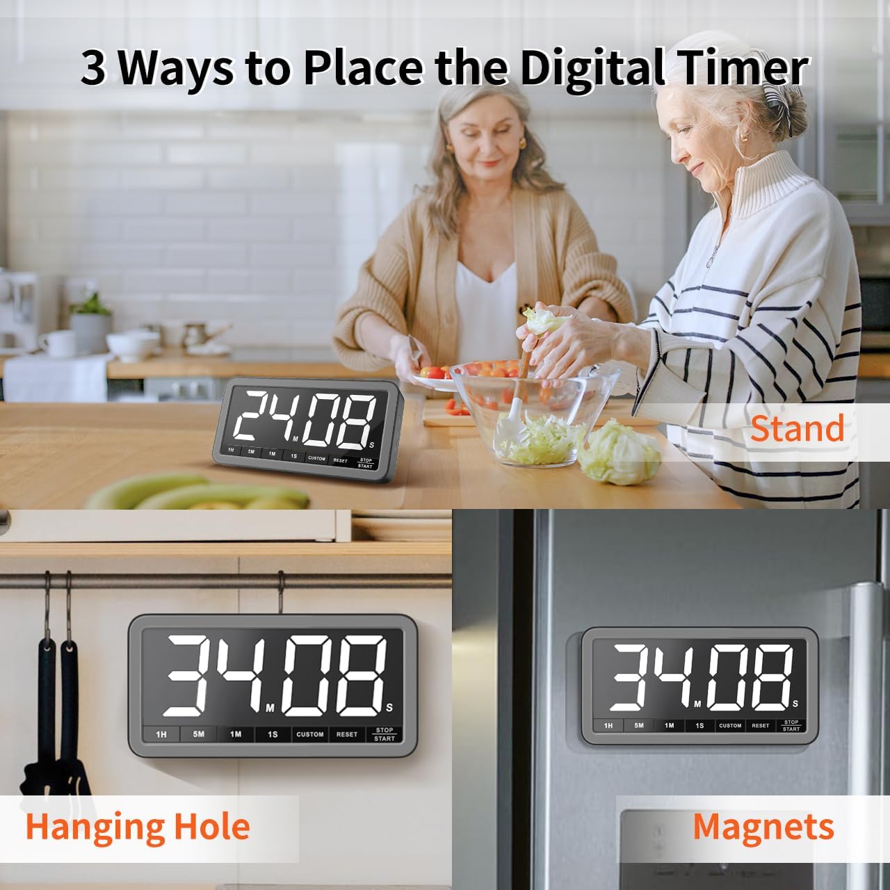 VOCOO Large 7.8" Digital Timer, Magnetic LED Timer for Kitchen & Classroom | USB-C Rechargeable, Up to 99 Hours Count Up & Countdown Timer with 3 Brightness Levels, 4 Alert Modes and 3 Volume Levels